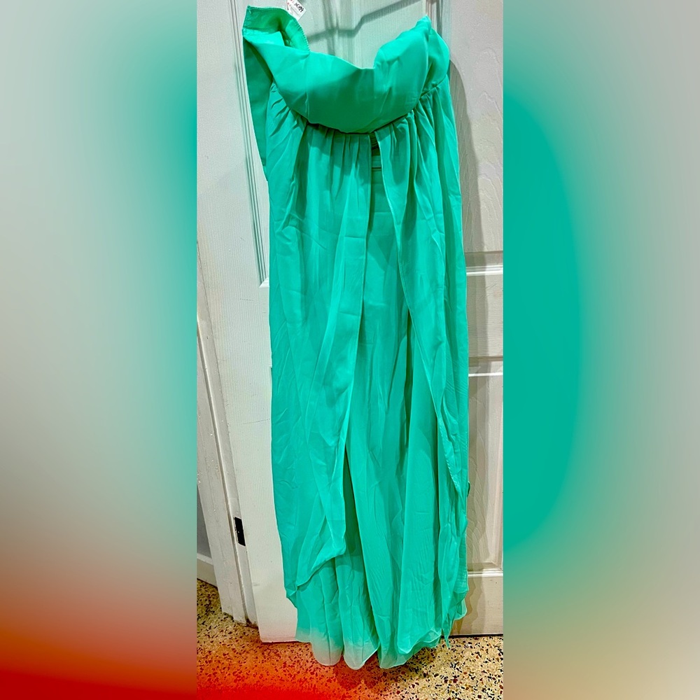 Gorgeous Chiffon Strapless Lace-Up/Zipper Back Turquoise Formal Dress